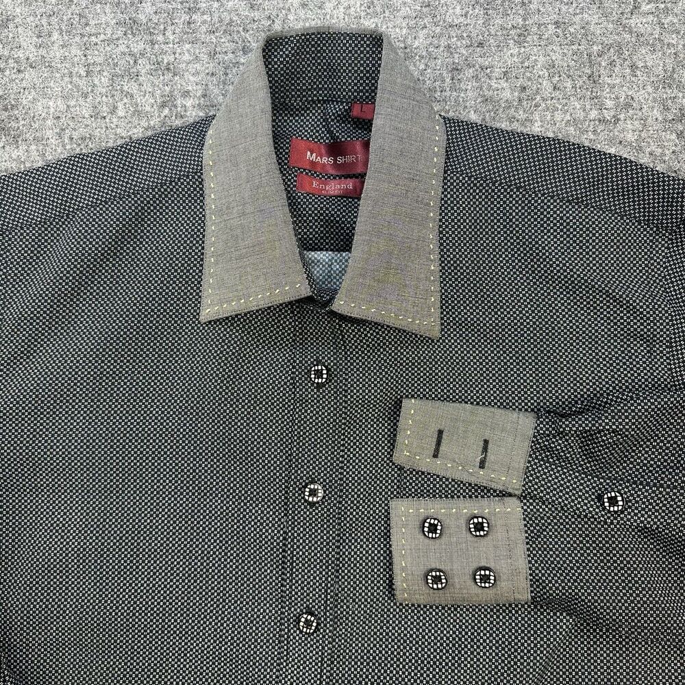 England Mars Shirt Men Large Black Patterned Slim Fit Cotton